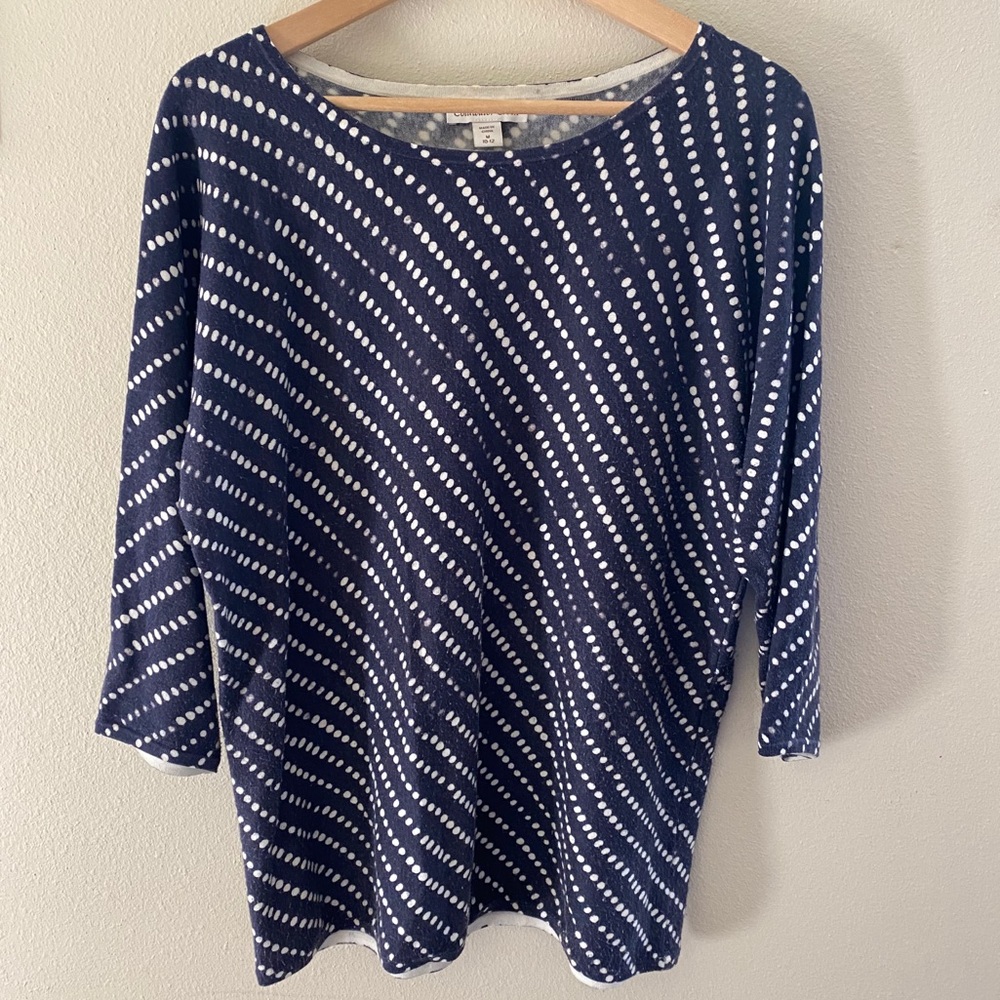 Navy Patterned Sweater with 3/4 Sleeves